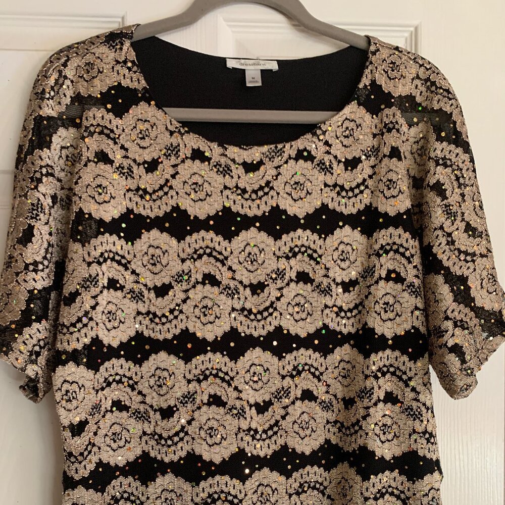 Dress Barn Black and Gold Sparkle Lace Top